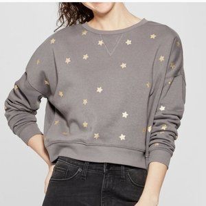 Fifth Sun Gold Star Gray Cropped Crew Sweatshirt S